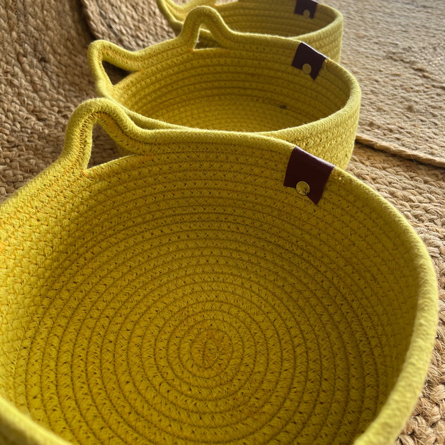 Jute Storage Baskets Multi-Purpose Organizer - YELLOW SET OF 3 (SMALL, MEDIUM, LARGE)