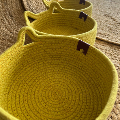 Jute Storage Baskets Multi-Purpose Organizer - YELLOW SET OF 3 (SMALL, MEDIUM, LARGE)