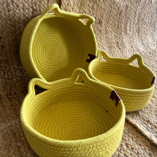 Jute Storage Baskets Multi-Purpose Organizer - YELLOW SET OF 3 (SMALL, MEDIUM, LARGE)