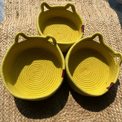 Jute Storage Baskets Multi-Purpose Organizer - YELLOW SET OF 3 (SMALL, MEDIUM, LARGE)