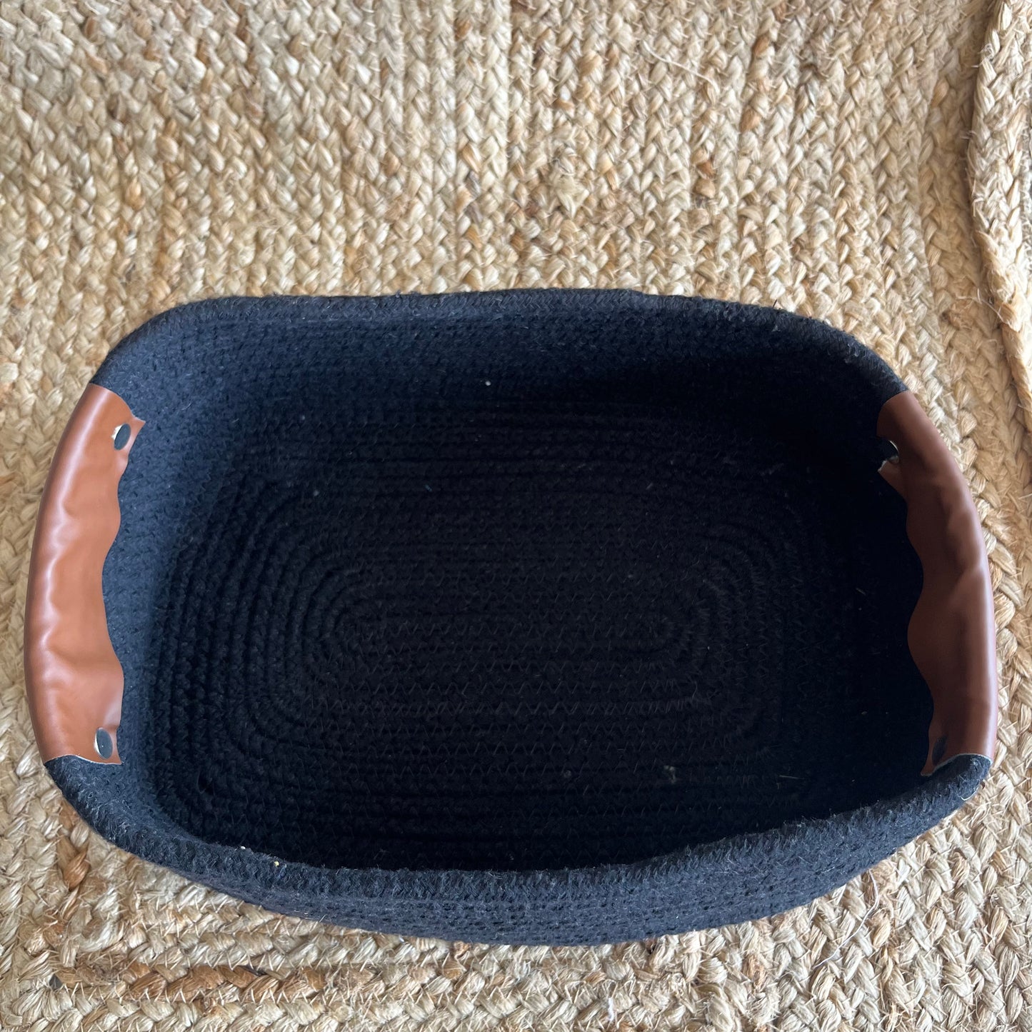 Jute Long Rectangle Storage Organizer Basket- Black