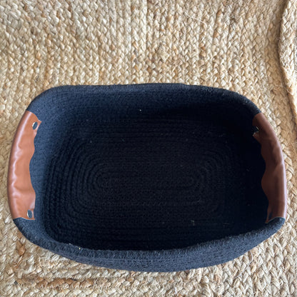 Jute Long Rectangle Storage Organizer Basket- Black