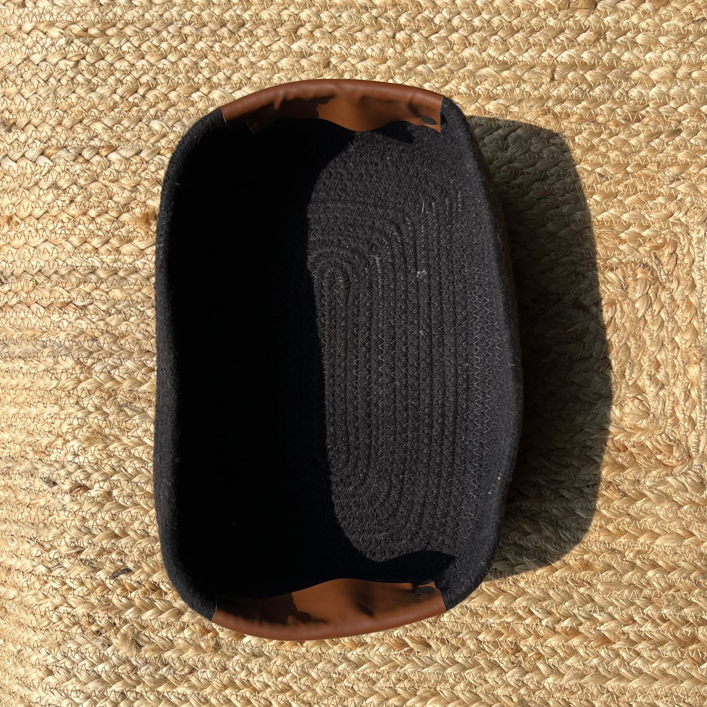 Jute Long Rectangle Storage Organizer Basket- Black