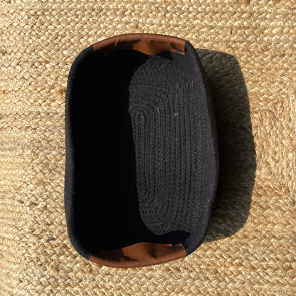 Jute Long Rectangle Storage Organizer Basket- Black