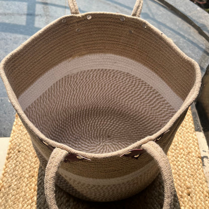Jute Large Basket Storage Organizer with Handle - Beige and White