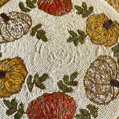 Multicolor Pumpkin Handcrafted Beaded Placemat – 14-inch Round Fall Table Decor