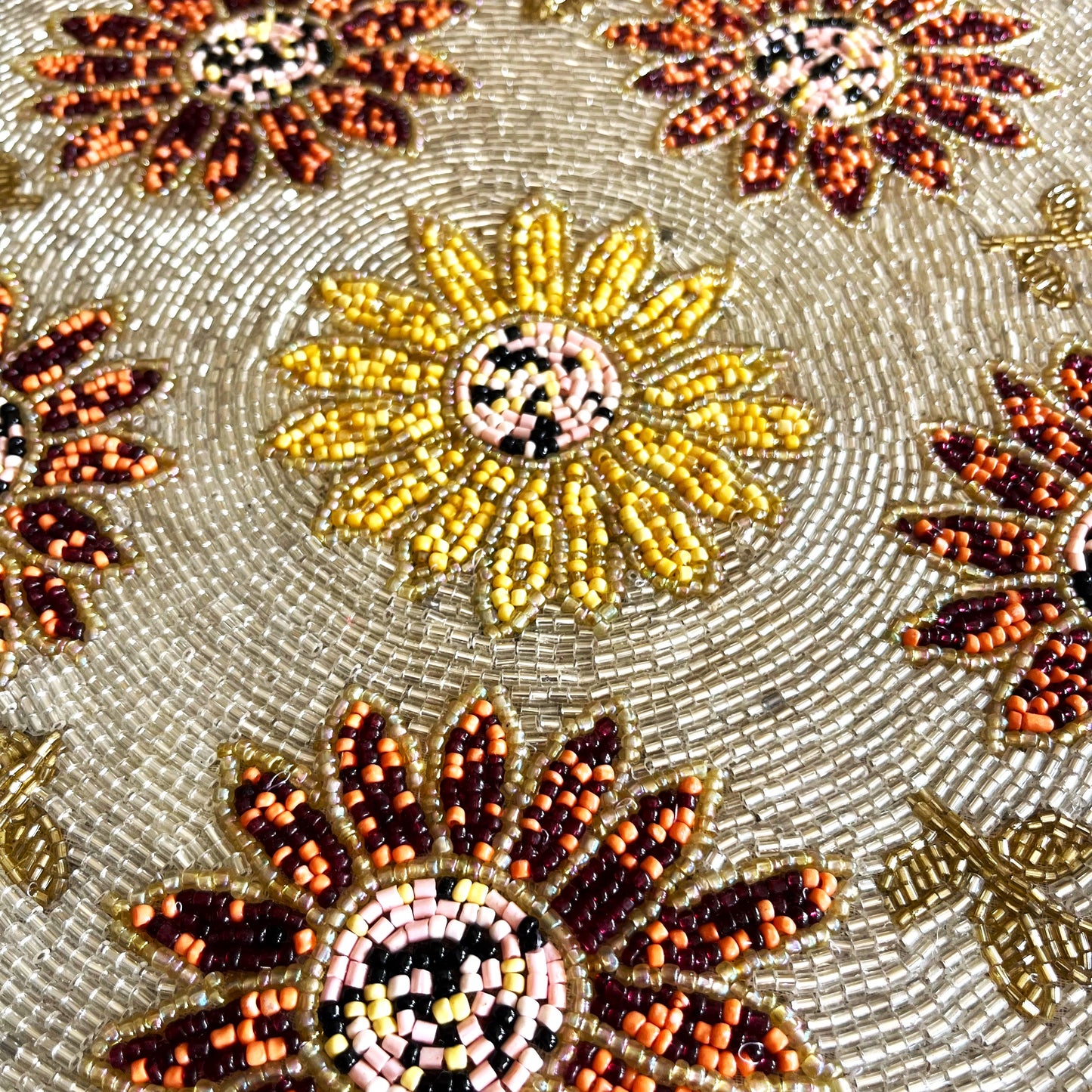 Sunflower Handcrafted Beaded Placemat – 14-inch Round Autumn Floral Table Decor Mat