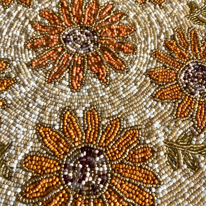 Golden Sunflower Handcrafted Beaded Placemat – 14-inch Round Autumn Floral Table Decor