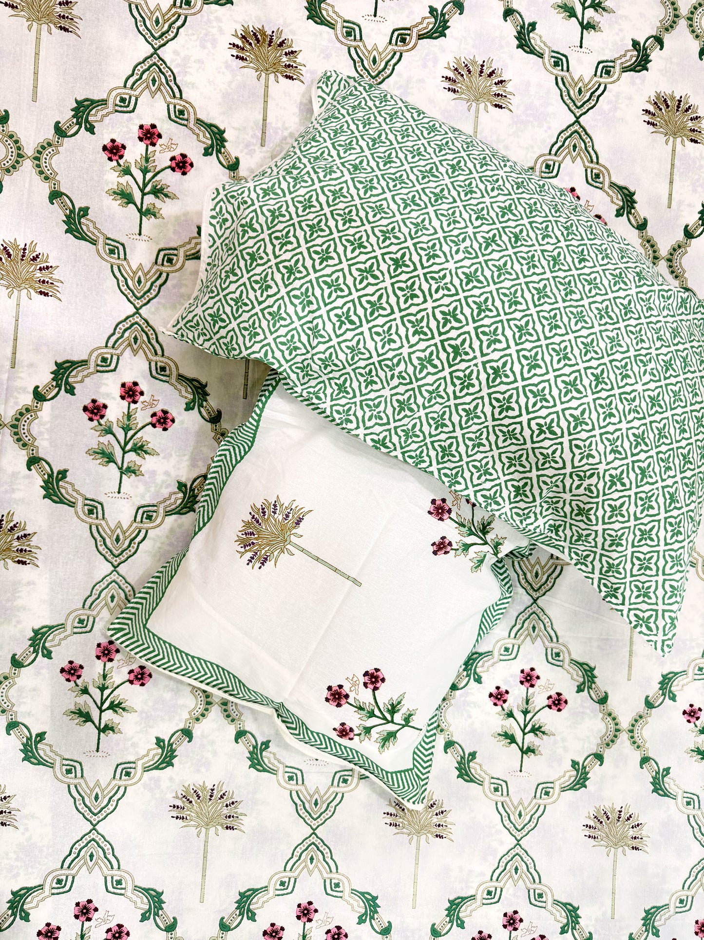 Green Abstract Premium Double Cotton Handblock Bedsheet