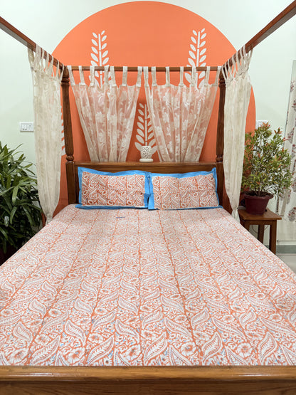 Orange Leaflet Double Premium Cotton Bedsheet