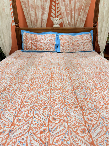 Orange Leaflet Double Premium Cotton Bedsheet