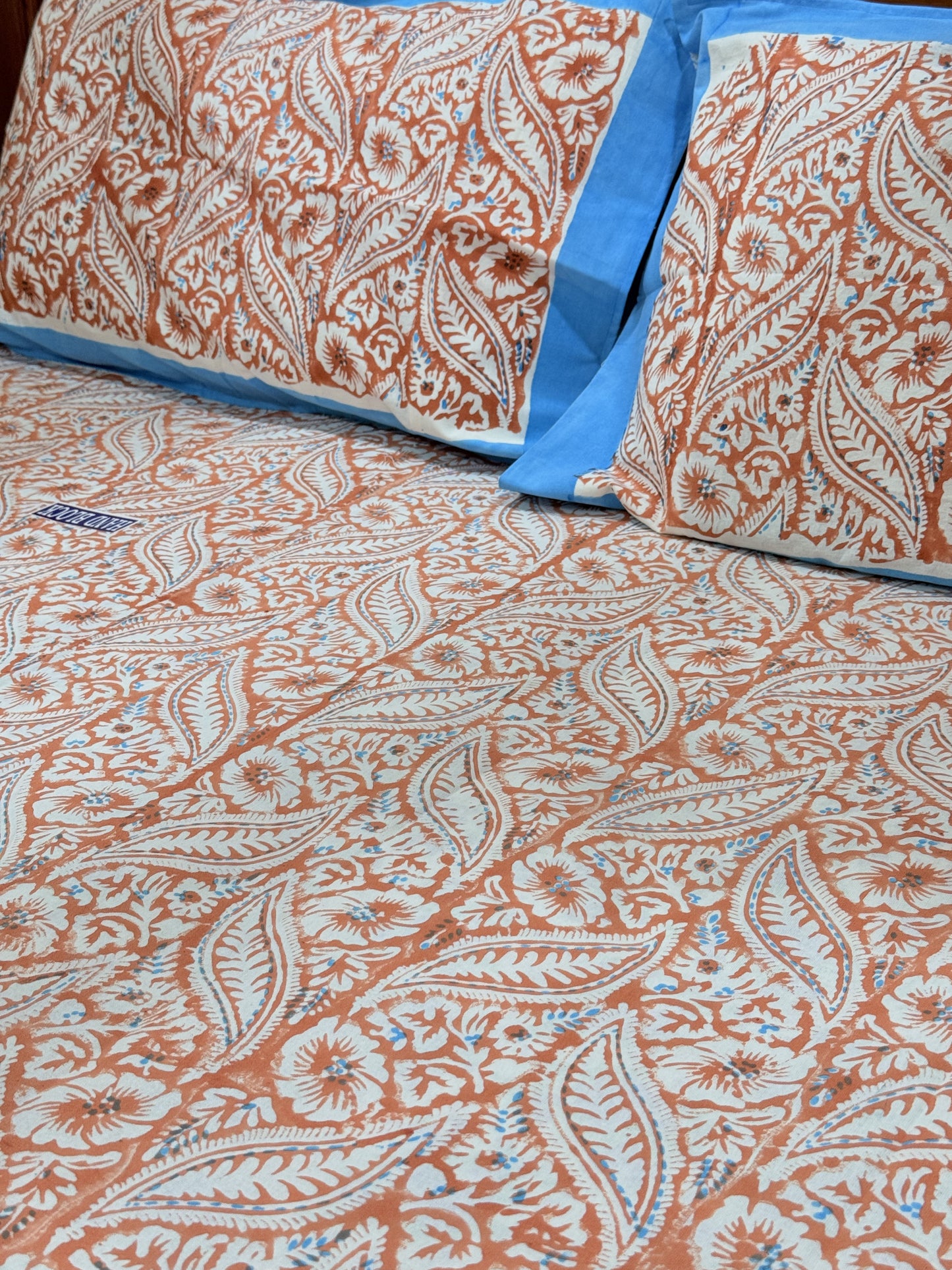Orange Leaflet Double Premium Cotton Bedsheet