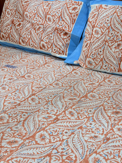 Orange Leaflet Double Premium Cotton Bedsheet