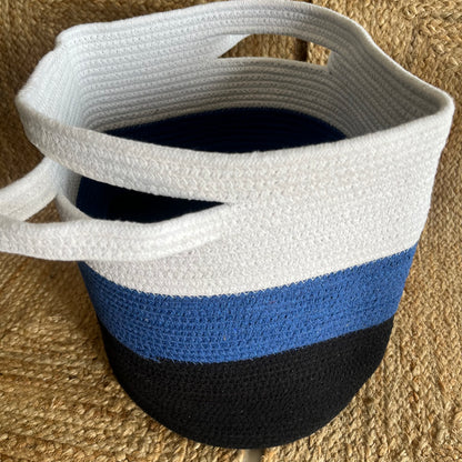 Jute Laundry Storage Basket Organizer with Handles - Blue Black
