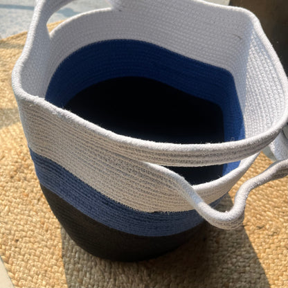 Jute Laundry Storage Basket Organizer with Handles - Blue Black