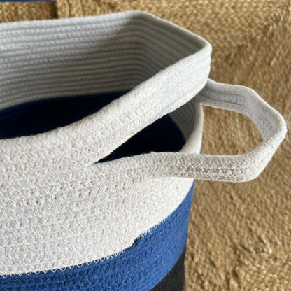 Jute Laundry Storage Basket Organizer with Handles - Blue Black