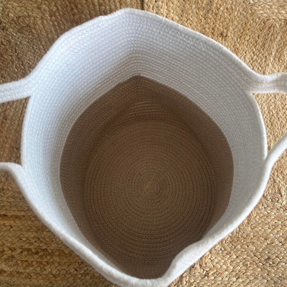 Jute Laundry Storage Basket Organizer with Handles - Beige and White