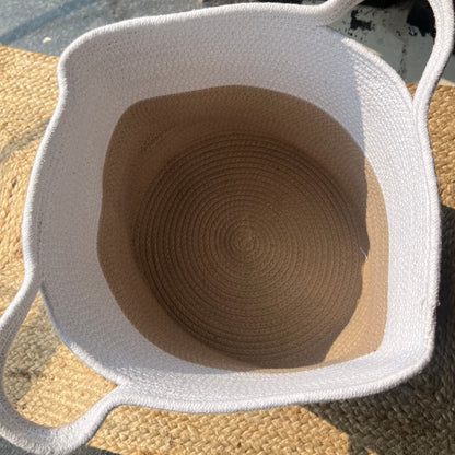 Jute Laundry Storage Basket Organizer with Handles - Beige and White