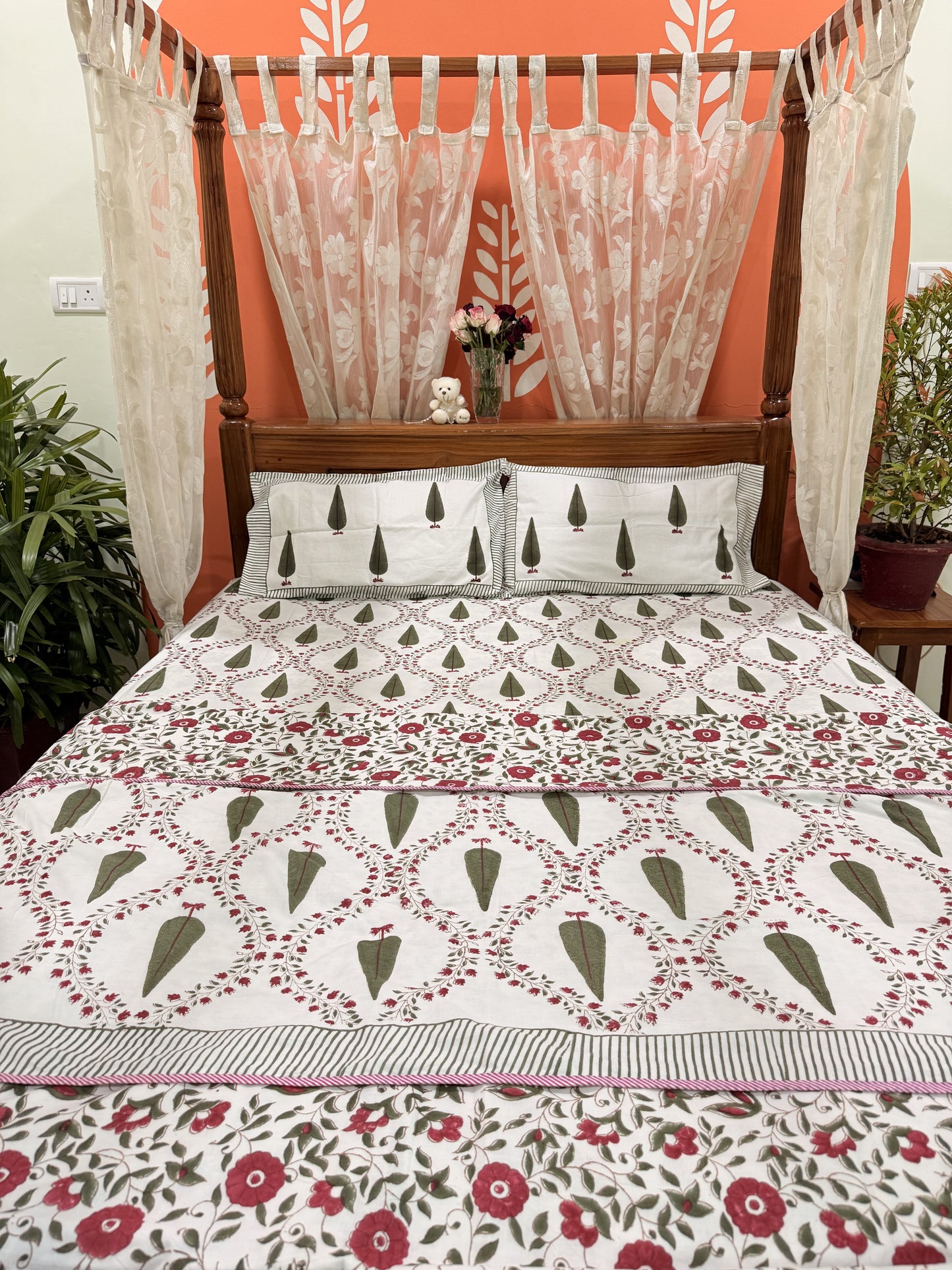 Dark Green  Premium Cotton Double  Handblock Bedsheet