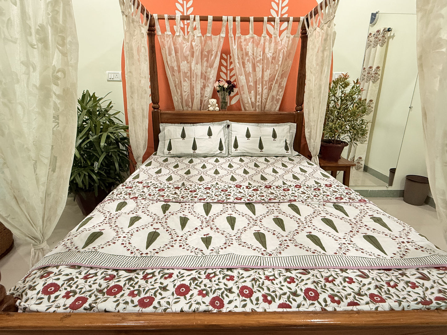 Dark Green  Premium Cotton Double  Handblock Bedsheet