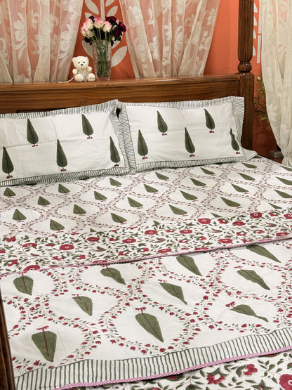 Dark Green  Premium Cotton Double  Handblock Bedsheet