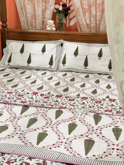 Dark Green  Premium Cotton Double  Handblock Bedsheet