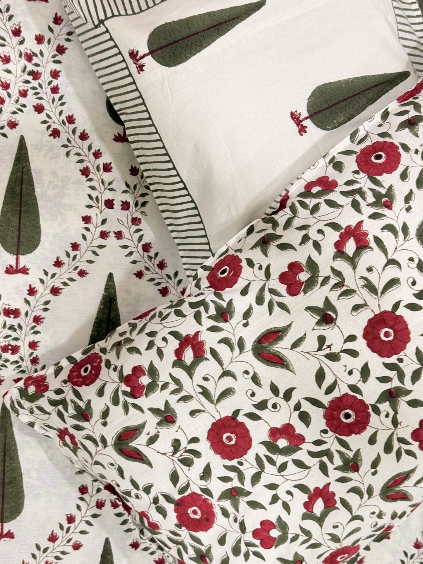 Dark Green  Premium Cotton Double  Handblock Bedsheet