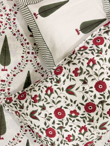Dark Green  Premium Cotton Double  Handblock Bedsheet