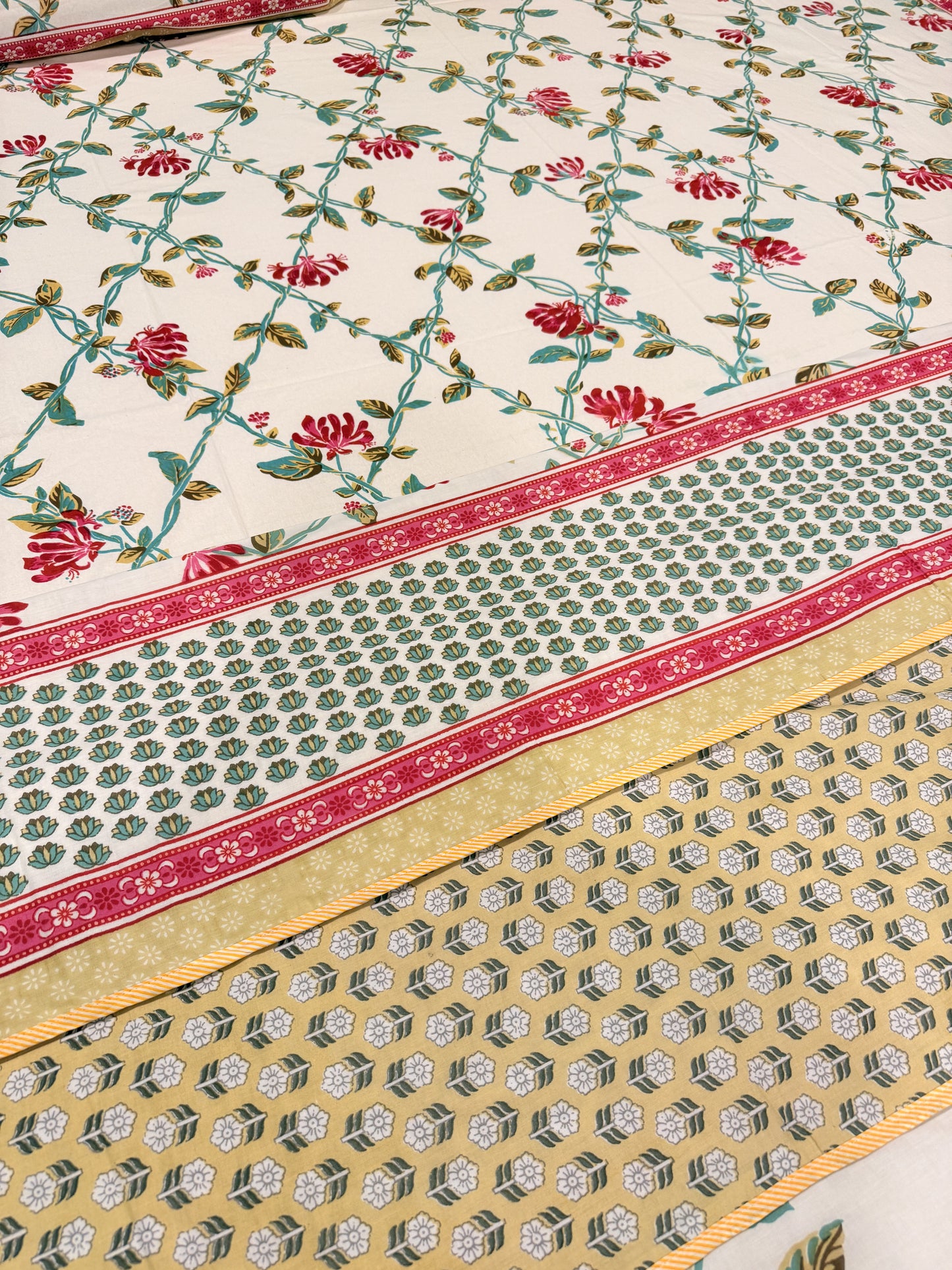 Pastel Red Premium Cotton Handblock Double  Bedsheet