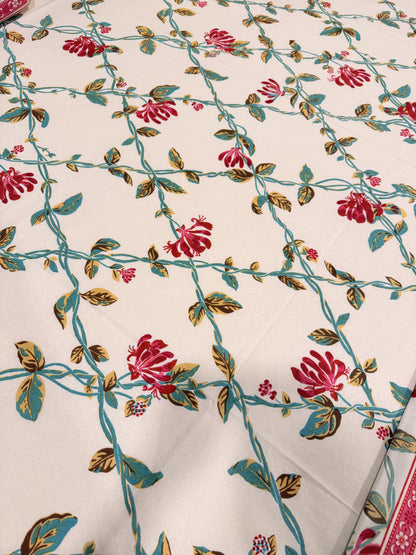 Pastel Red Premium Cotton Handblock Double  Bedsheet