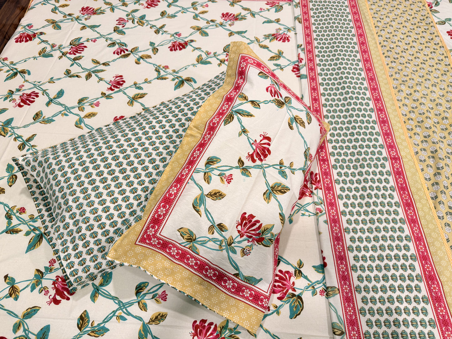 Pastel Red Premium Cotton Handblock Double  Bedsheet