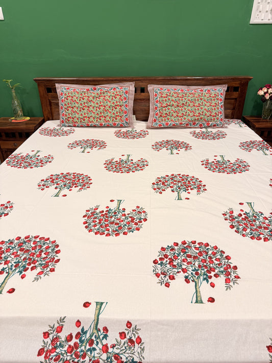 Red Bunch Floral Premium Cotton Double  Handblock Bedsheet
