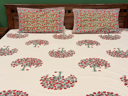 Red Bunch Floral Premium Cotton Double  Handblock Bedsheet