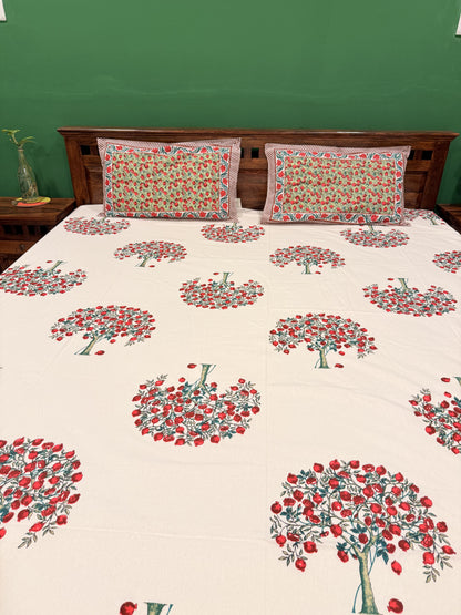 Red Bunch Floral Premium Cotton Double  Handblock Bedsheet