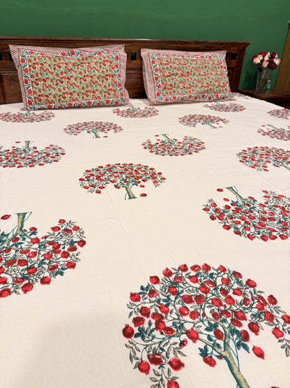 Red Bunch Floral Premium Cotton Double  Handblock Bedsheet