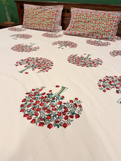 Red Bunch Floral Premium Cotton Double  Handblock Bedsheet