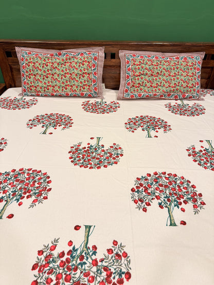 Red Bunch Floral Premium Cotton Double  Handblock Bedsheet