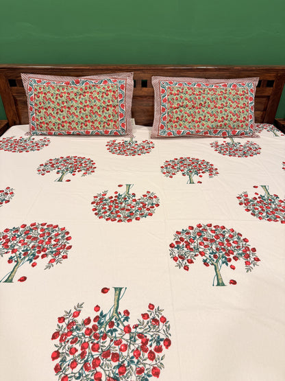 Red Bunch Floral Premium Cotton Double  Handblock Bedsheet