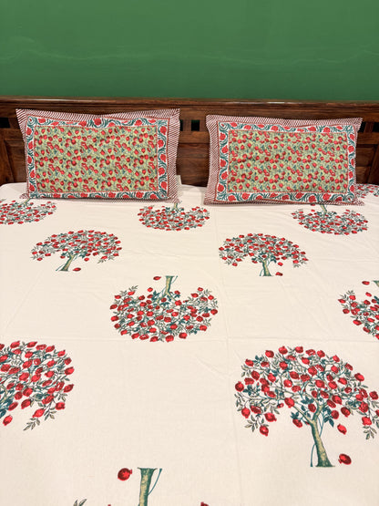 Red Bunch Floral Premium Cotton Double  Handblock Bedsheet