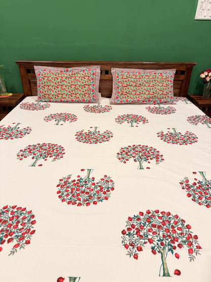 Red Bunch Floral Premium Cotton Double  Handblock Bedsheet