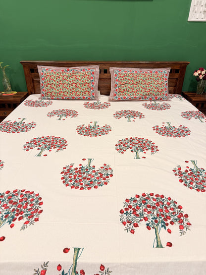Red Bunch Floral Premium Cotton Double  Handblock Bedsheet