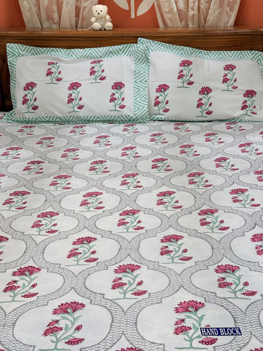 Red Floral  Premium Cotton Double Bedsheet