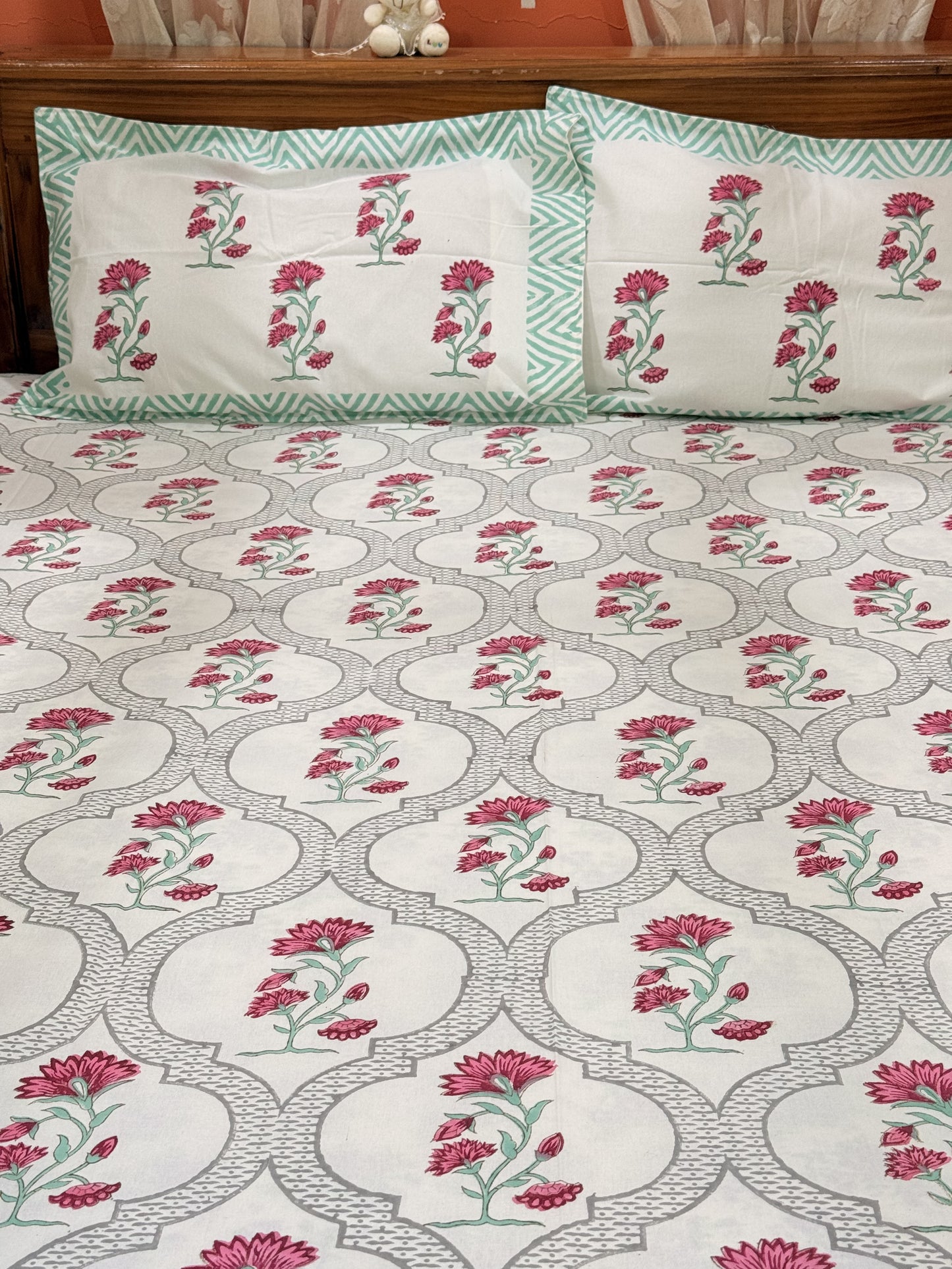 Red Floral  Premium Cotton Double Bedsheet