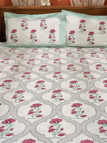 Red Floral  Premium Cotton Double Bedsheet