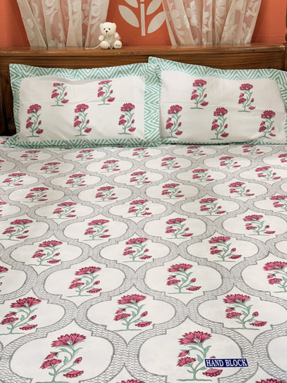 Red Floral  Premium Cotton Double Bedsheet
