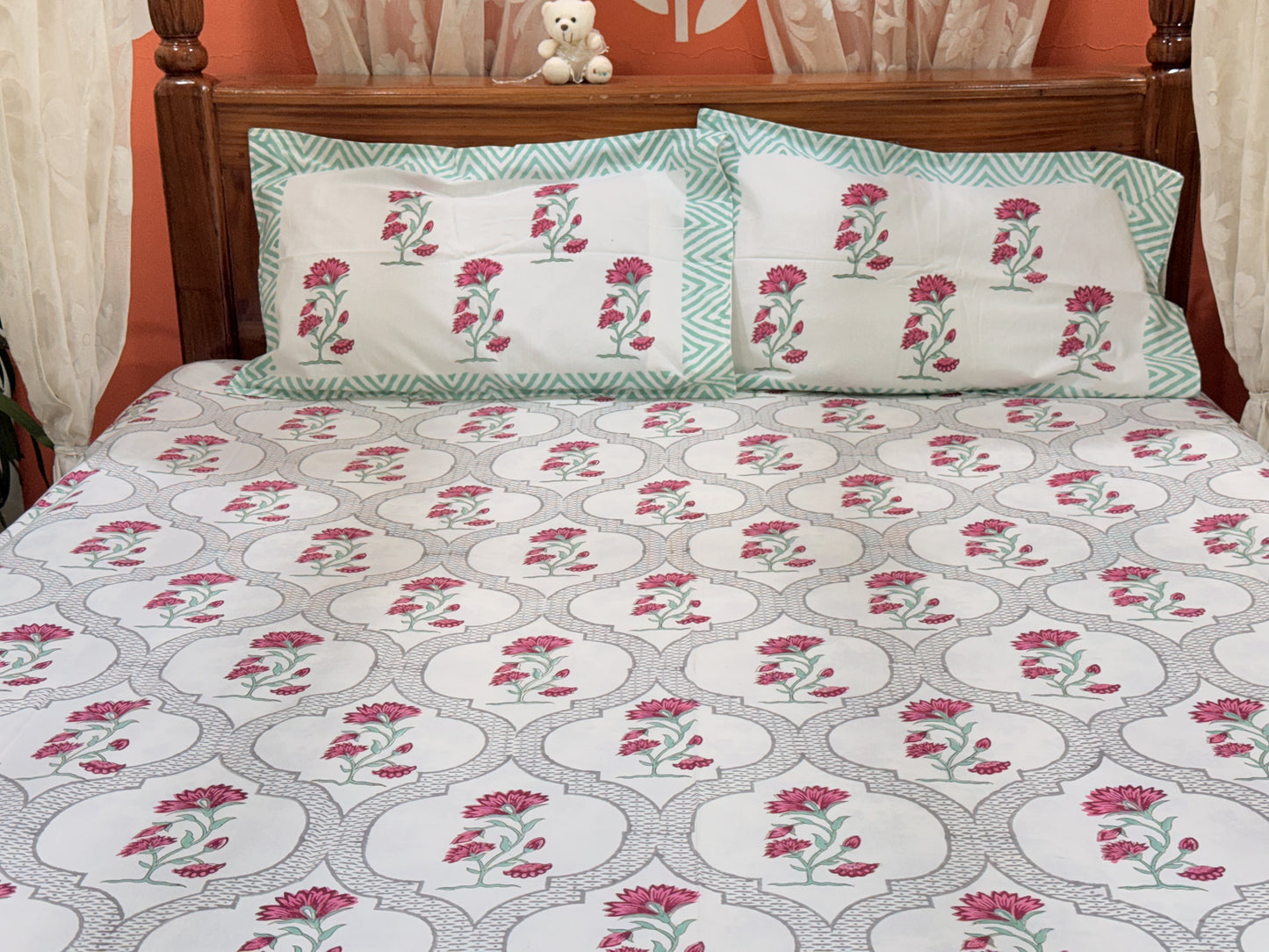 Red Floral  Premium Cotton Double Bedsheet