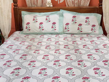 Red Floral  Premium Cotton Double Bedsheet