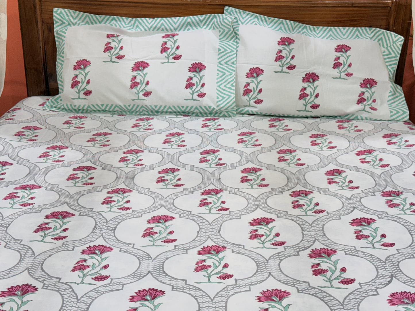 Red Floral  Premium Cotton Double Bedsheet