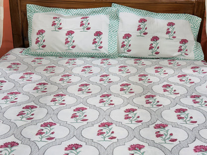 Red Floral  Premium Cotton Double Bedsheet