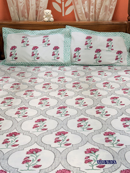 Red Floral  Premium Cotton Double Bedsheet
